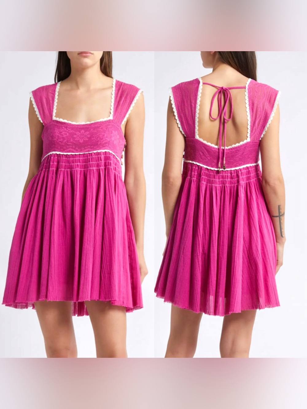 NWOT Womens FREE PEOPLE Heartland Pink Embroidered Mini Dress size Mediu